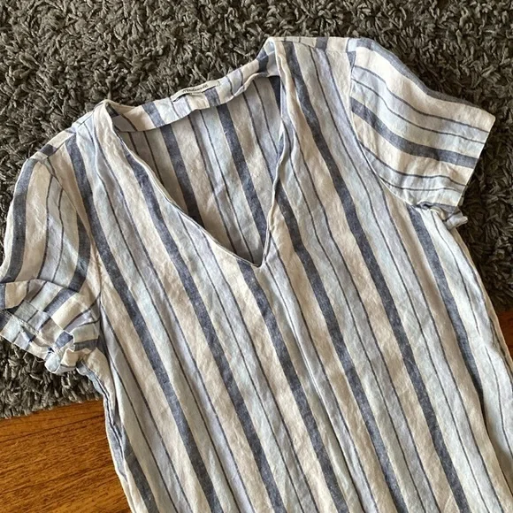 Madewell Linen Side-Button Striped Easy Dress Size XXS - Picture 5 of 16